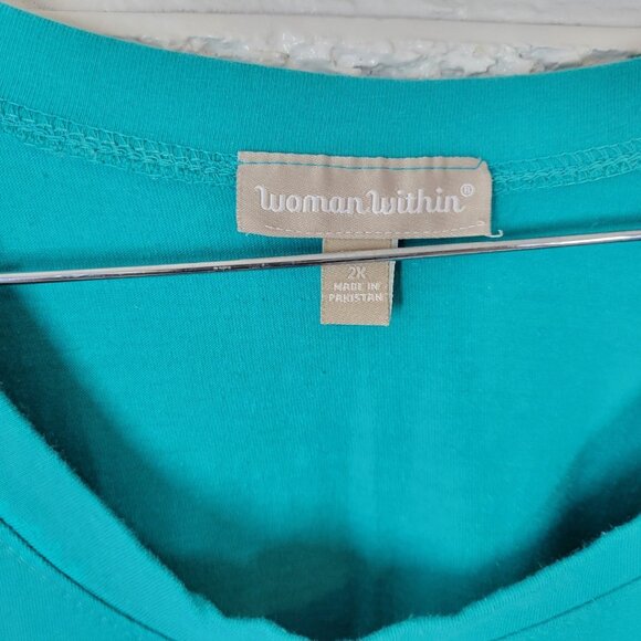 Woman Within Womens Dress 2X 26 28 Plus Short Sleeve Green Blue Pockets GRE3E - Picture 8 of 10